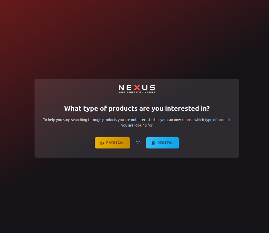 Nexus Market homepage rendered through Tor Browser